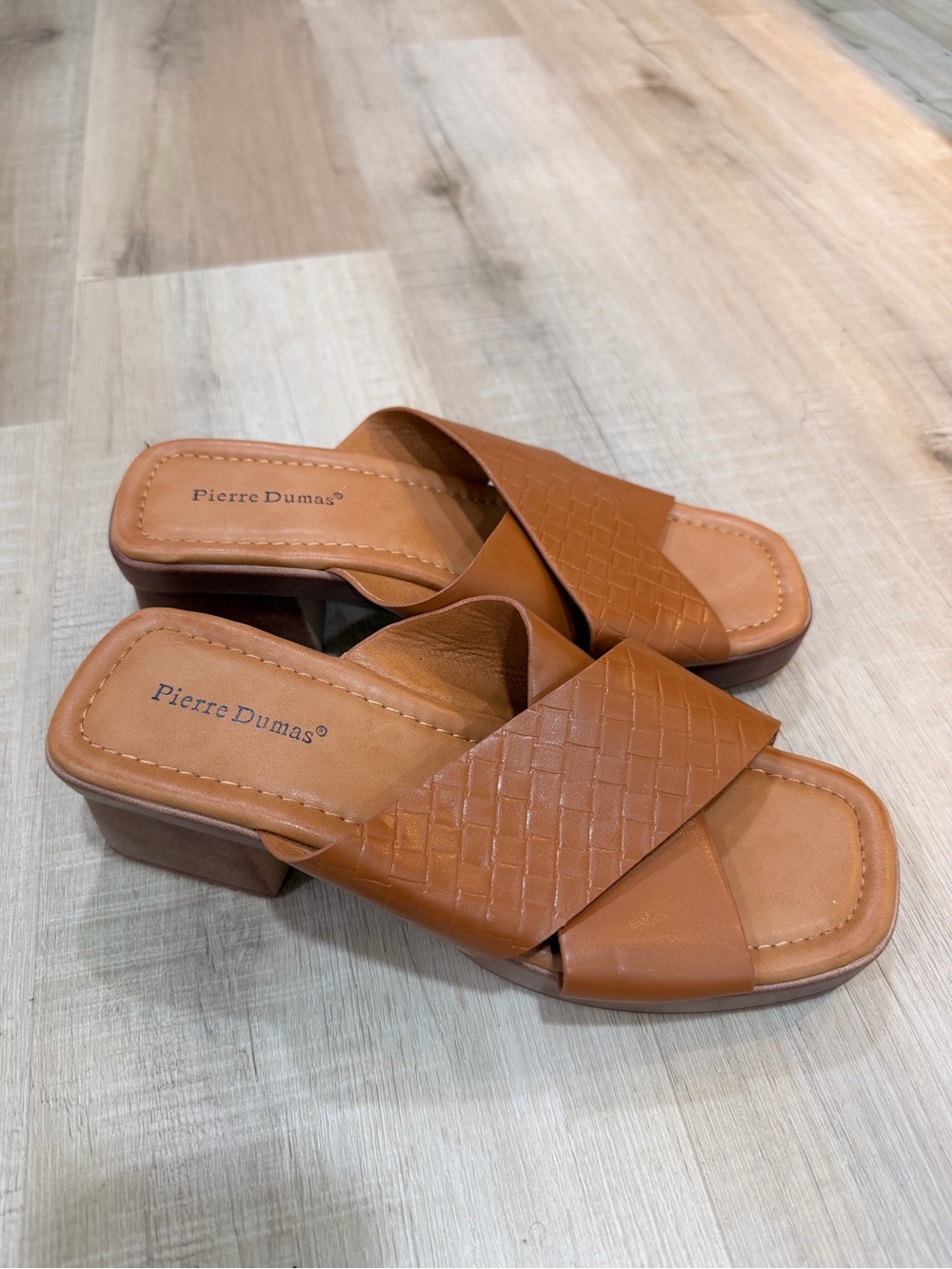 Pierre Dumas Tan Woven Crossover Slide Mules